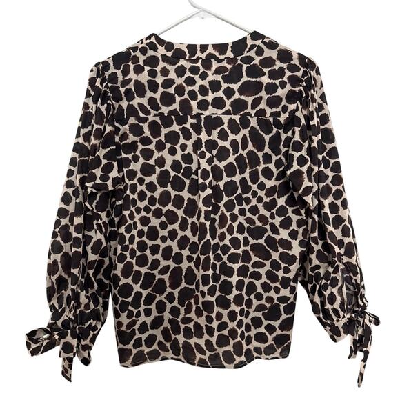 Cara Cara V Neck Blouse animal print cuff ties brown tan small - Picture 2 of 13